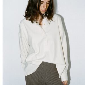 Baserange Stoa Ahimsa Wild Silk Blouse Undyed XS NWT Long Sleeve Pointed Collar